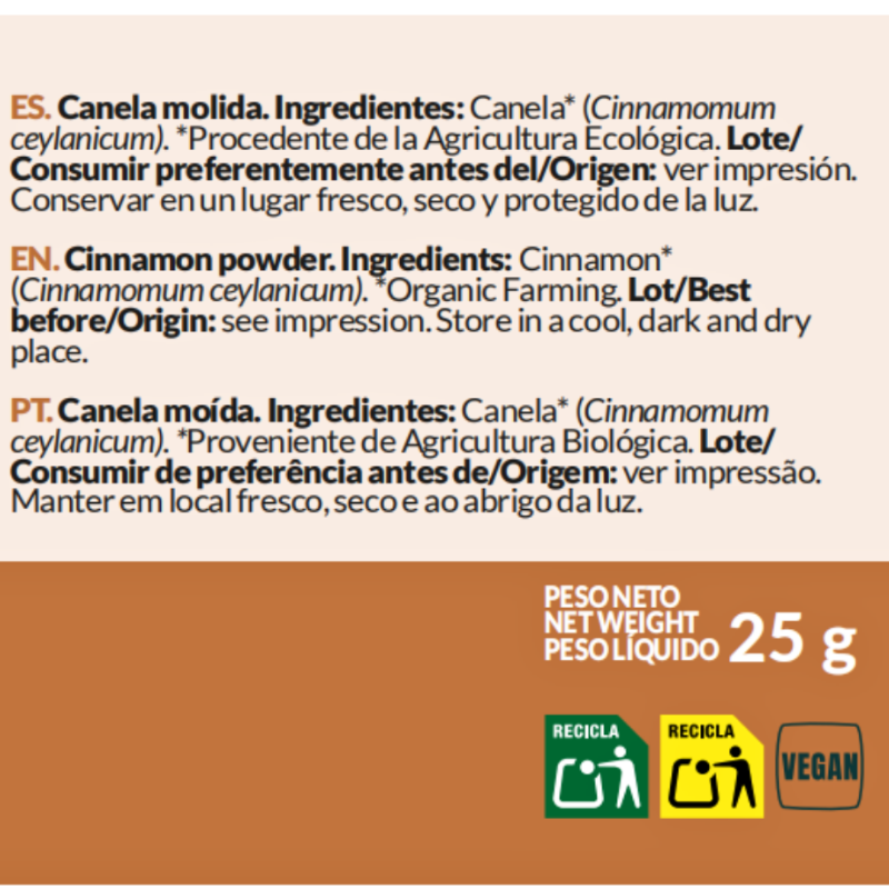 Canela Molida (Cinnamomum ceylanicum) ECO-BIO 25gr. - Imagen 2