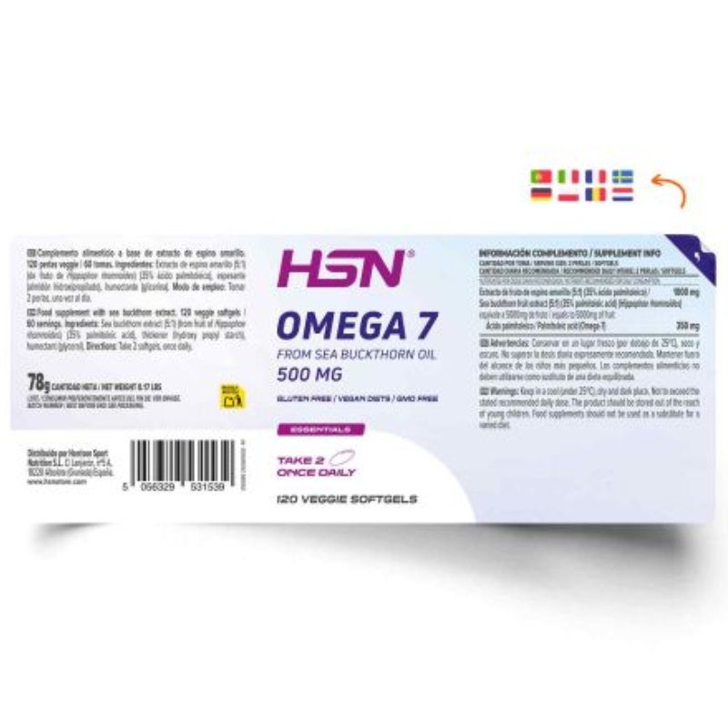 Omega-7 vegano aceite de espino amarillo 500mg 120 vegi caps - Imagen 2